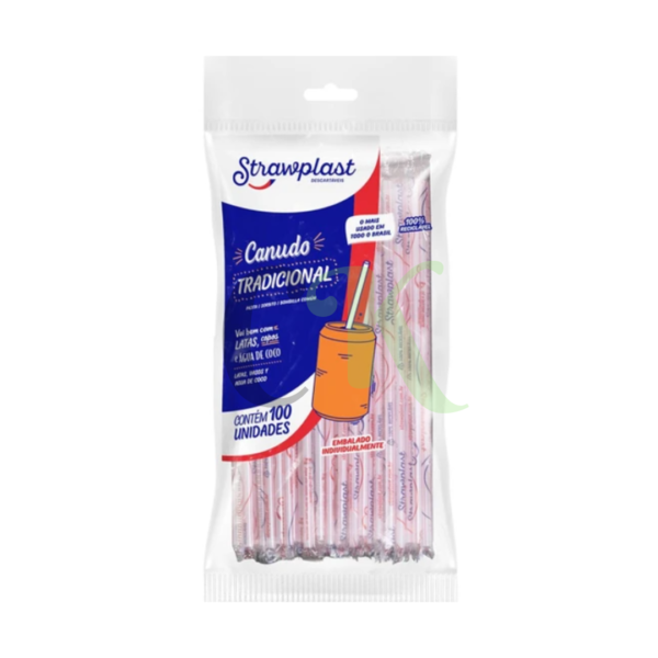 Canudo Plástico Tradicional Branco 5mm com 100un - Strawplast